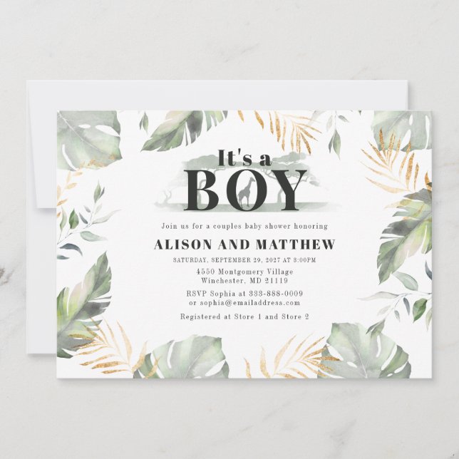 Convites Chá de fraldas da Selva Selva Caçari Giraffe (Frente)