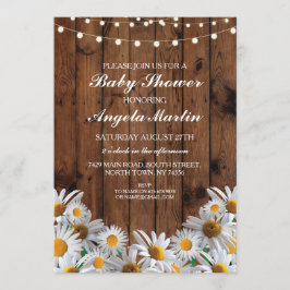 Convites Chá de fraldas Daisy Wood Rustic Lights Floral Inv