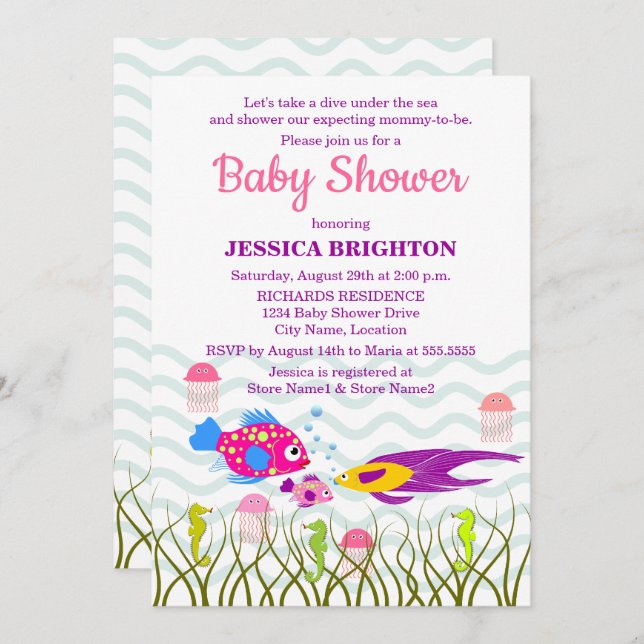 Convites Chá de fraldas das Criaturas do Mar (Frente/Verso)