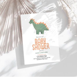 Convites Chá de fraldas das flores de dinossauros T-Rex, co