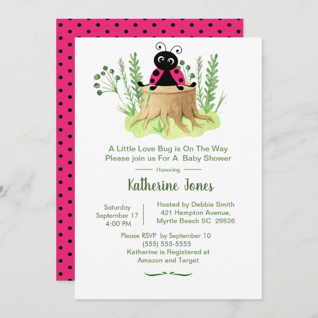 Convites Chá de fraldas das Meninas de Ladybug, Cor-de-Água (Frente/Verso)