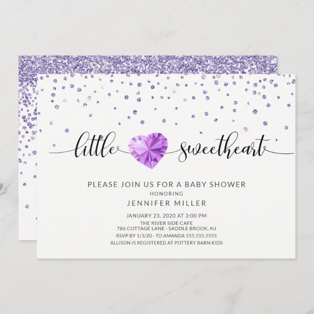 Convites Chá de fraldas das Meninas do Coração Roxo (Frente/Verso)