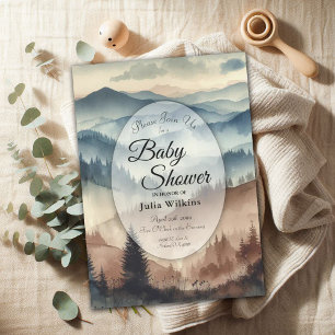 Convites Chá de fraldas das Montanhas Dusty Blue e Mocha Br