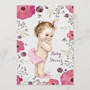 Convites Chá de fraldas das papoilas da aguarela do bebê do