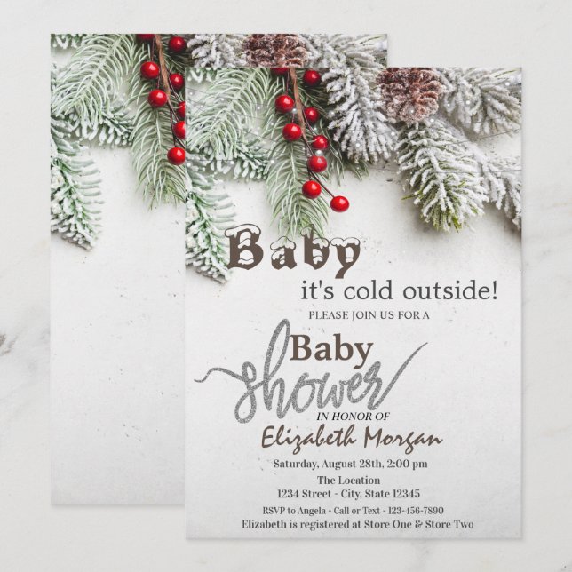 Convites Chá de fraldas das Ramificações da Árvore do Pino (Frente/Verso)