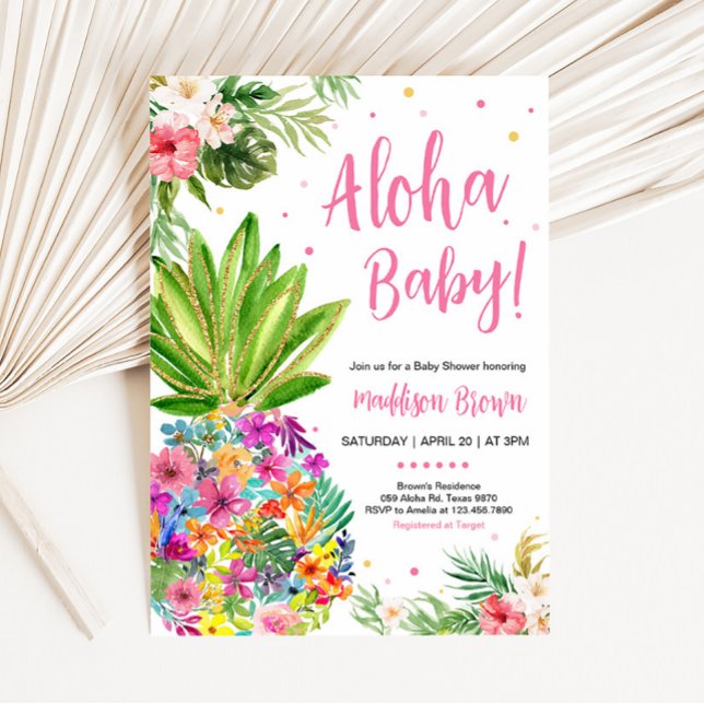 Convites Chá de fraldas de abacaxi tropical (Aloha Pineapple Baby Shower Invitation)