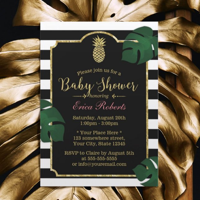 Convites Chá de fraldas de abacaxi tropical moderno do Hava (Criador carregado)