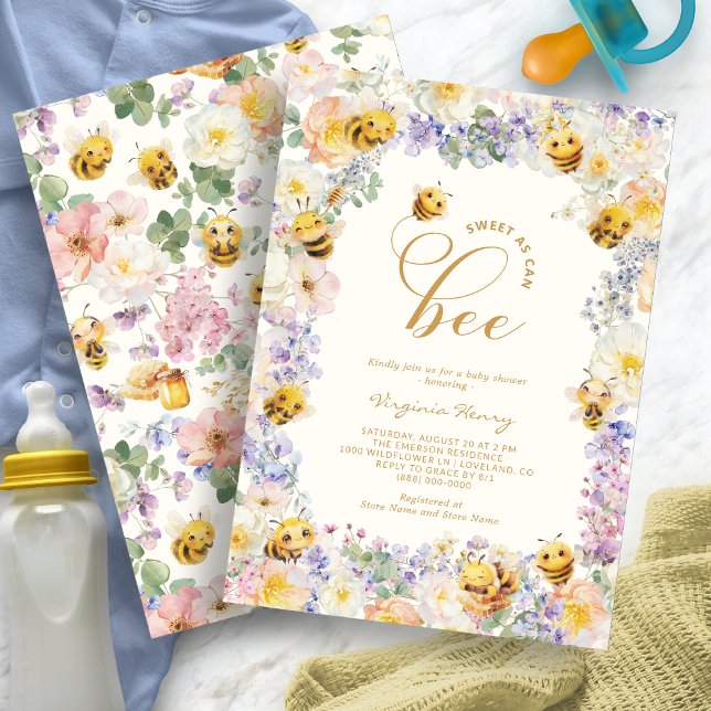 Convites Chá de fraldas de abelhas (Watercolor Floral Bee Baby Shower Invitation by Painted Paperie
)
