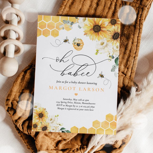 Convites Chá de fraldas De Abelhas De Girassol Oh Babee Chá (Criador carregado)