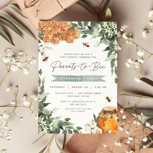 Convites Chá de fraldas de Abelhas de Mel de Flor Laranja