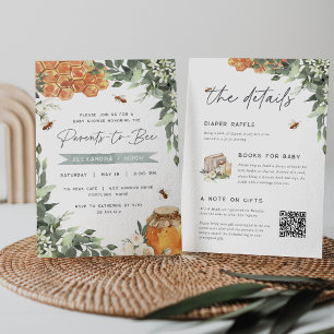 Convites Chá de fraldas de Abelhas de Mel de Flor Laranja