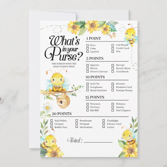 Convites Chá de fraldas de abelhas O que há no seu jogo de  (Frente)