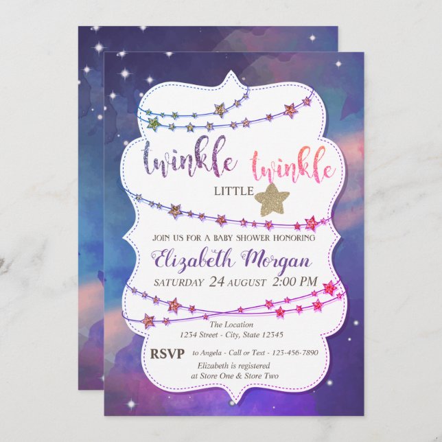 Convites Chá de fraldas de abertura da pintura em estrela g (Frente/Verso)