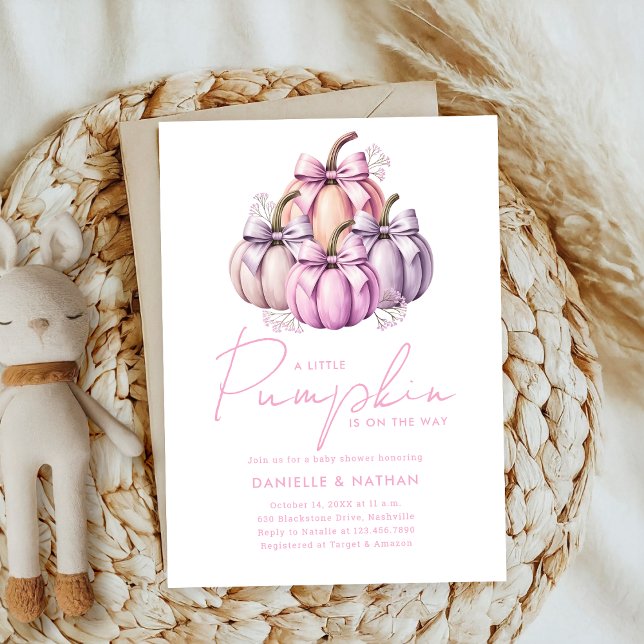 Convites chá de fraldas de abóbora, arco rosa-branca (Criador carregado)