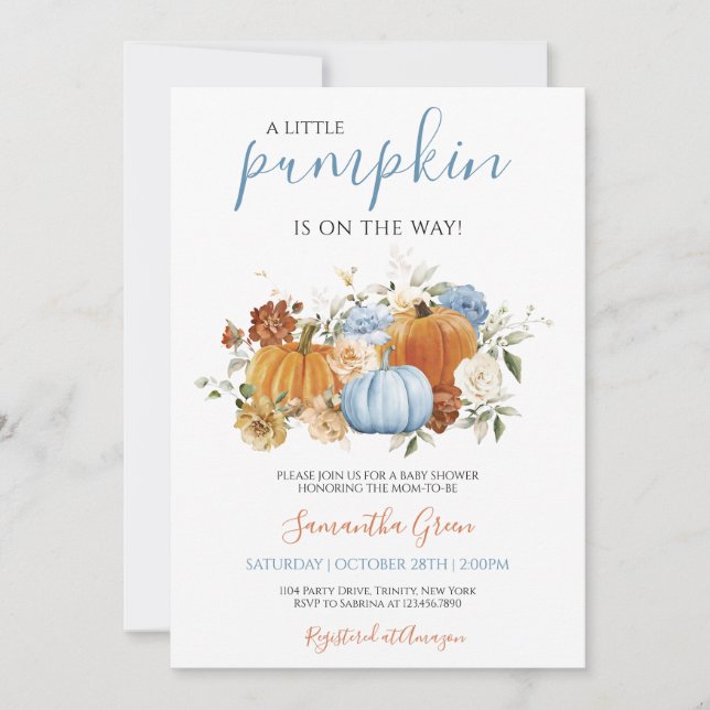 Convites Chá de fraldas de abóbora azul (Frente)