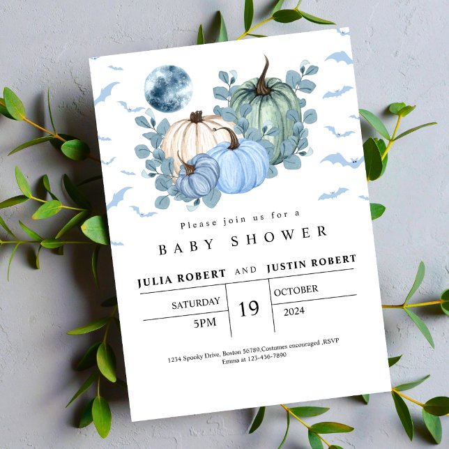Convites chá de fraldas de abóbora azul de outono moderno (Criador carregado)