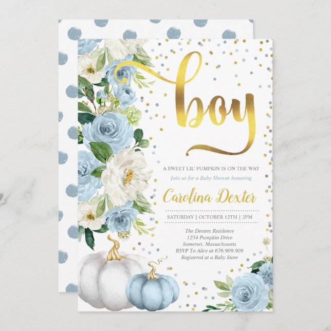 Convites Chá de fraldas de Abóbora Chá de outono (Frente/Verso)