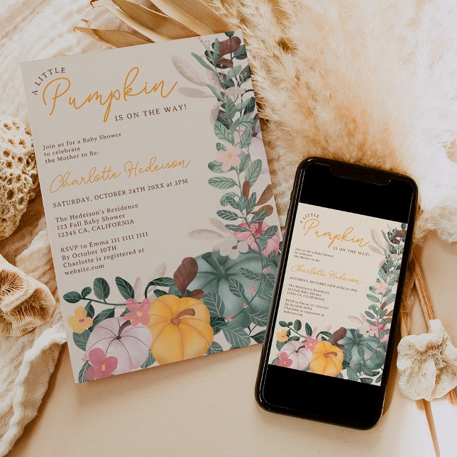Convites Chá de fraldas de abóbora-chic (Fall wreath chic little pumpkin baby shower invitation)