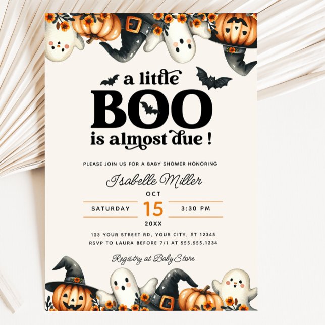 Convites Chá de fraldas de Abóbora de Queda de Boo Hallowee (Halloween Little Boo Fall Pumpkin Baby Shower Invitation)