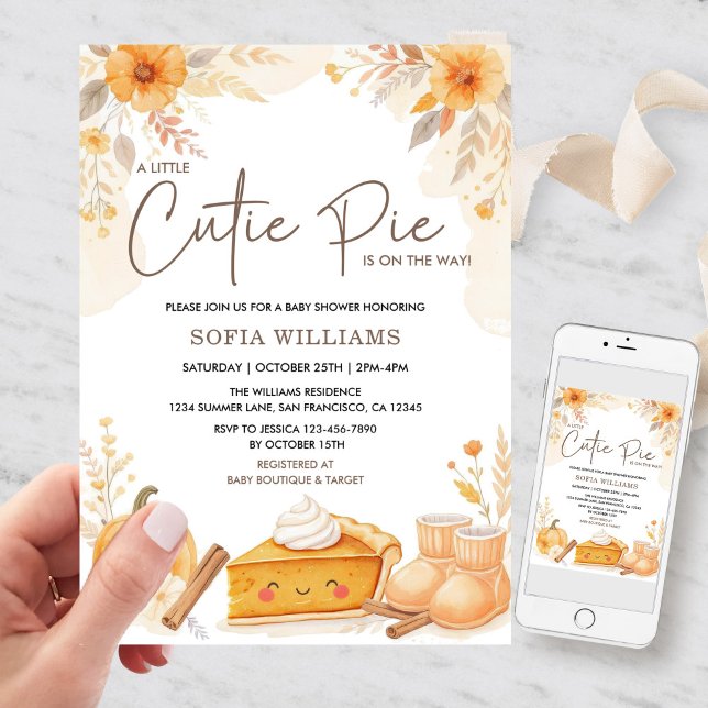 Convites Chá de fraldas de Abóbora do outono (Fall Baby Shower Invitation with Pumpkin Pie and Cinnamon Accents)