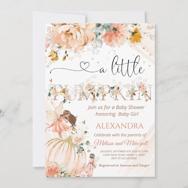Convites Chá de fraldas De Abóbora Está A Caminho Um Pouco  (Frente)