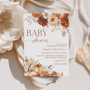 Convites Chá de fraldas de Abóbora Floral Boho Fall