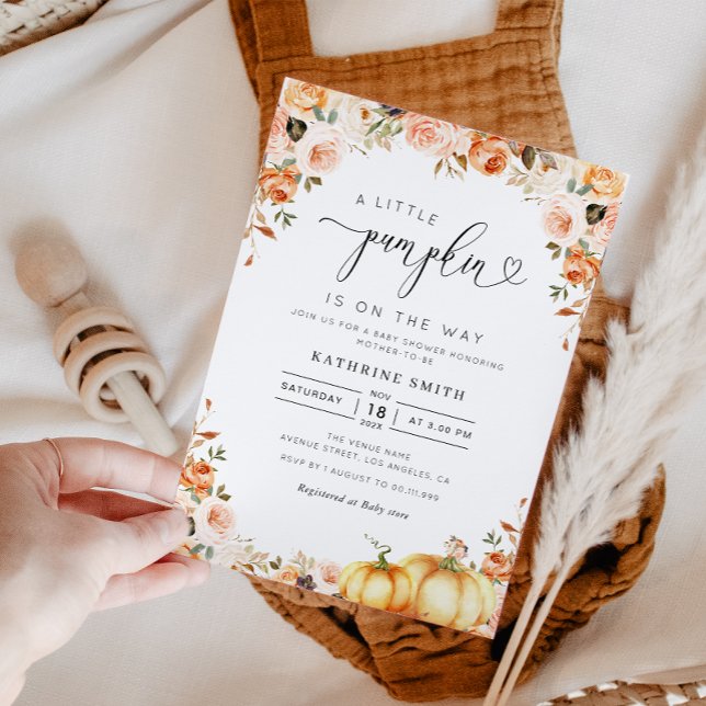 Convites chá de fraldas de abóbora floral de borla dourada (Criador carregado)