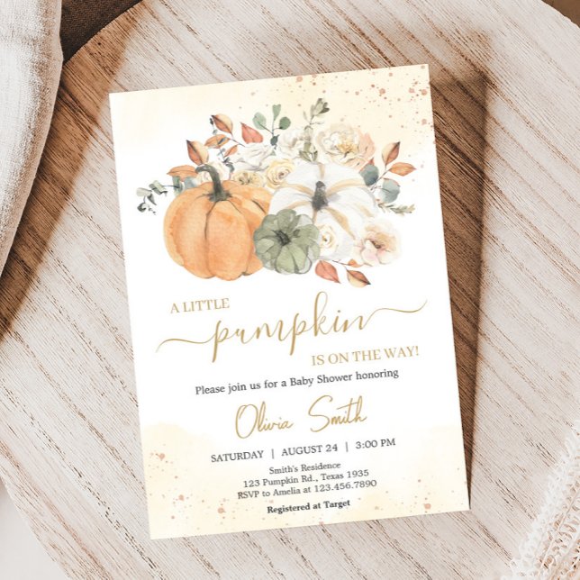 Convites Chá de fraldas de Abóbora Floral de outono (A Little Pumpkin Baby Shower Invitation)