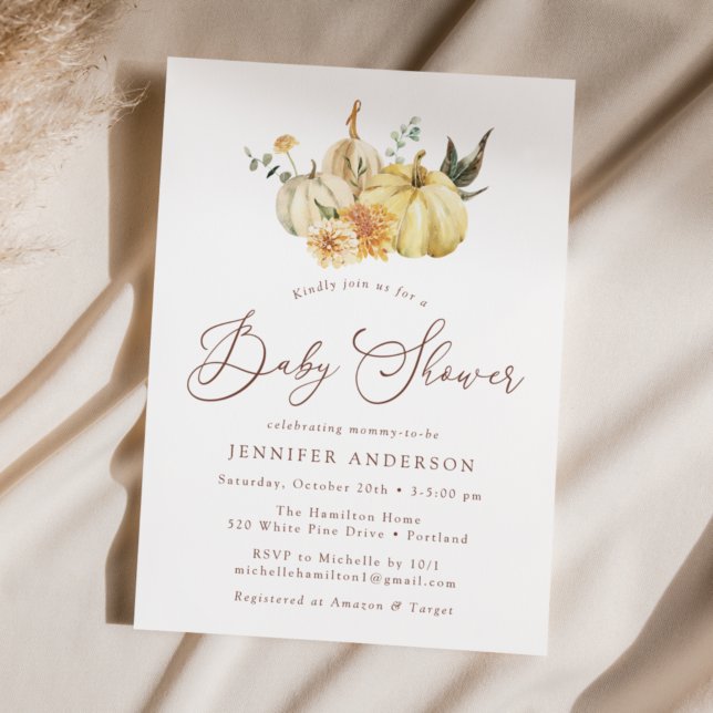 Convites Chá de fraldas de Abóbora Floral Russo de outono (Criador carregado)