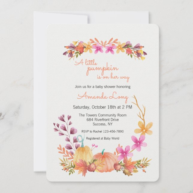 Convites Chá de fraldas de Abóbora Menina (Frente)