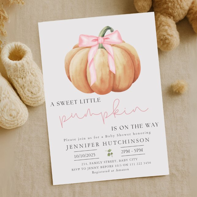 Convites Chá de fraldas de Abóbora Menina de Queda (Fall Girl Pumpkin Baby Shower Invitation)
