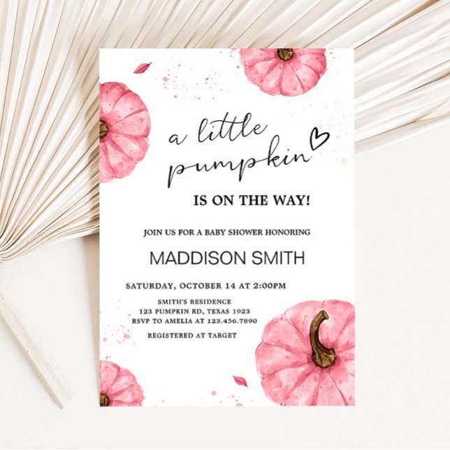 Convites Chá de fraldas de Abóbora Mínima Rosa (Pink Pumpkin Minimalist Baby Shower Invitation)