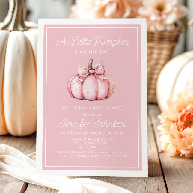 Convites Chá de fraldas de abóbora rosa-claro (Cute Pink Pumpkin Baby Shower Invitation)