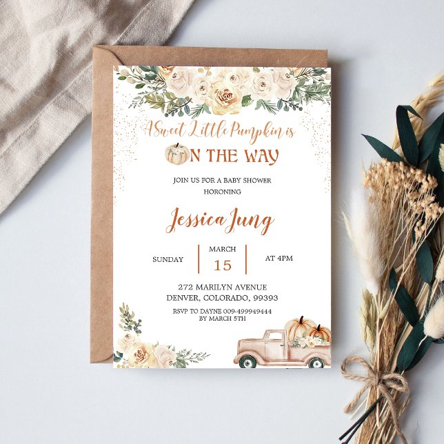 Convites Chá de fraldas De Abóbora Uma Pequena Pumpkin Doce (Criador carregado)