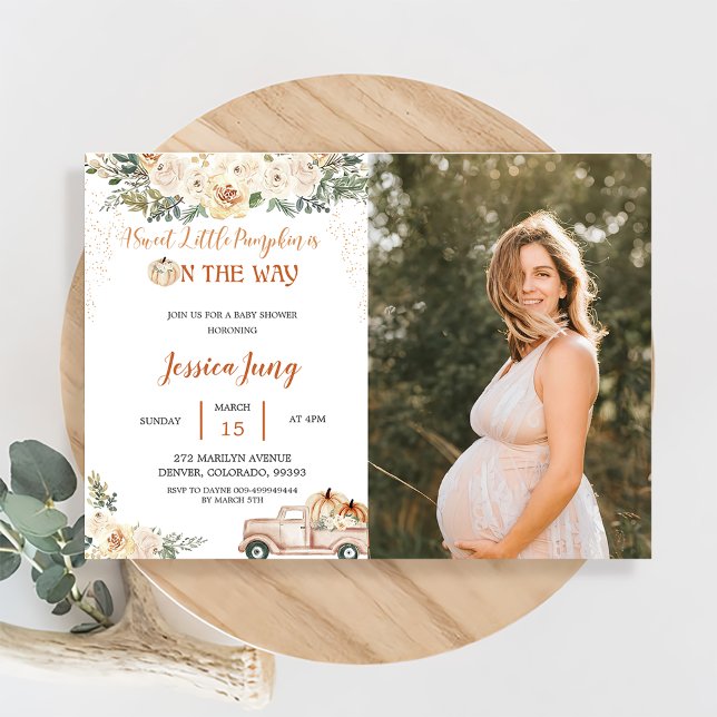 Convites Chá de fraldas De Abóbora Uma Pequena Pumpkin Doce (Criador carregado)