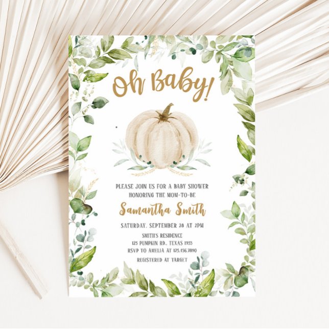 Convites Chá de fraldas de Abóbora Verde (Oh Baby Greenery Baby Shower Invitation)