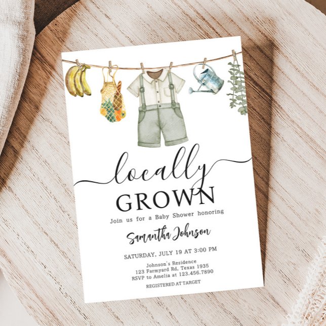 Convites Chá de fraldas de Agricultores Cultivados Localmen (Farmers Locally Grown Baby Shower Invitation)