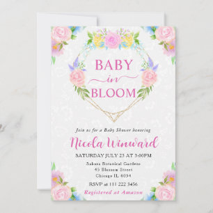 Convites Chá de fraldas de água rosa e amarelo