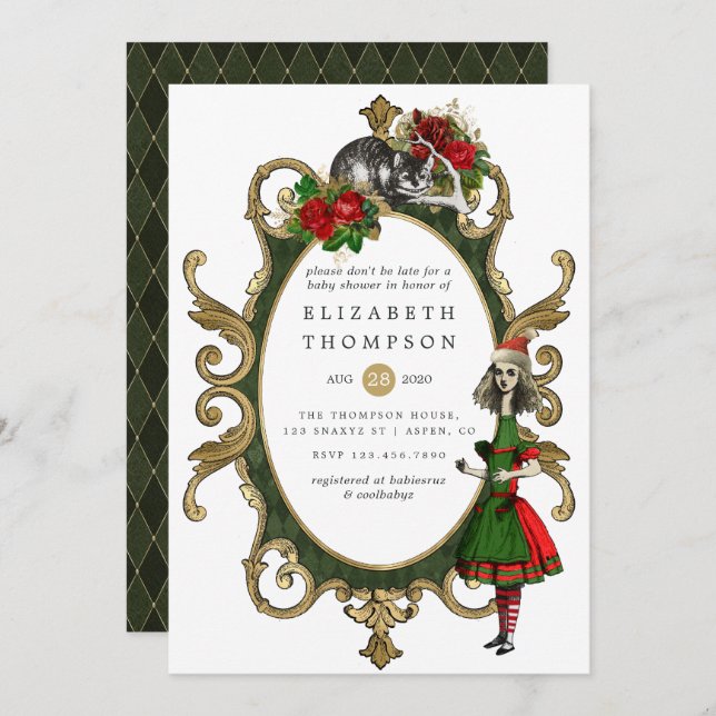 Convites Chá de fraldas De Alice No País Das Maravilhas (Frente/Verso)