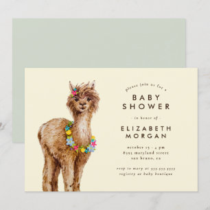 Convites Chá de fraldas de Alpaca de Aquarela Doce
