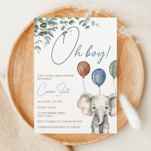 Convites Chá de fraldas de amendoim elefante (Oh Boy Elephant Baby Shower)