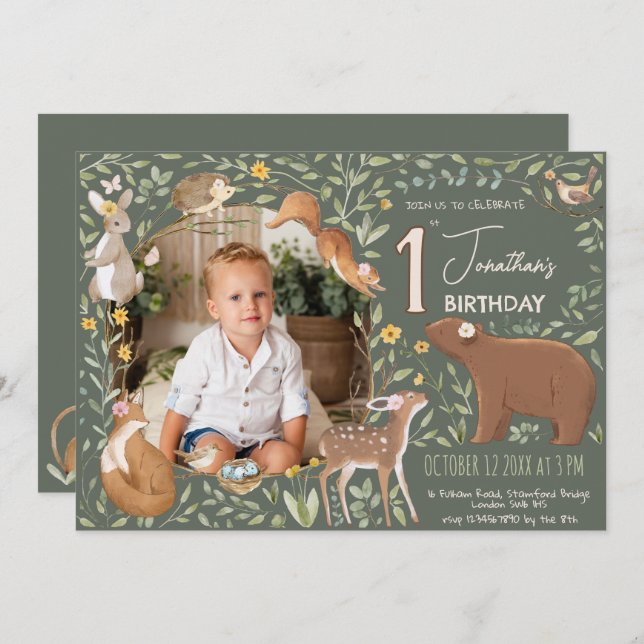 Convites Chá de fraldas de Amigos da Floresta de Animais da (Frente/Verso)