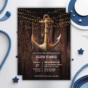 Convites Chá de fraldas de Âncora Dourada Russo