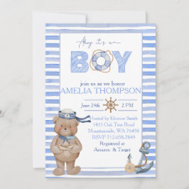 Convites Chá de fraldas de âncora náutica azul