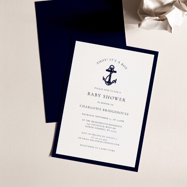 Convites Chá de fraldas de Ancoragem Costeira Náutica (Nautical Anchor Coastal Baby Shower Invitation)