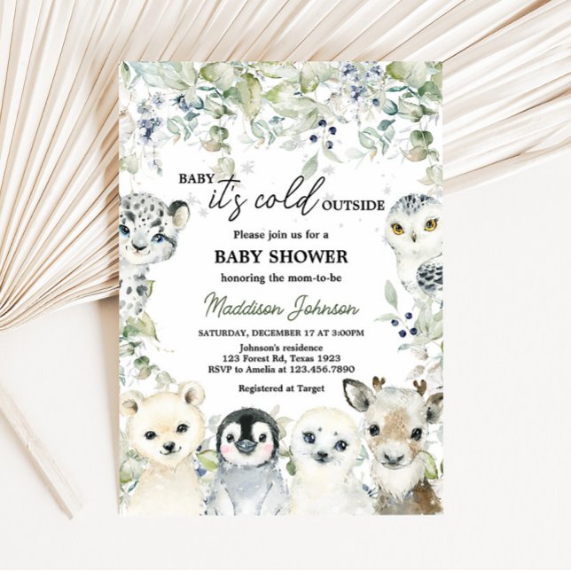 Convites Chá de fraldas de animais árcticos (Cold Outside Arctic Animals Baby Shower Invitation)