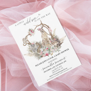 Convites Chá de fraldas de Animais Australianos Cor-de-Rosa