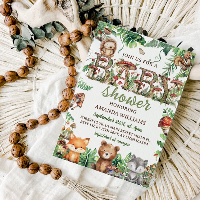 Convites Chá de fraldas de Animais Botânicos Florestais (Criador carregado)