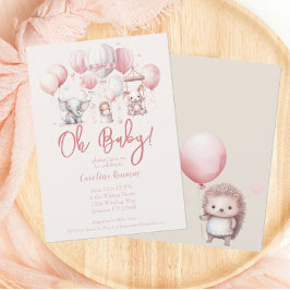 Convites Chá de fraldas de animais cor-de-rosa