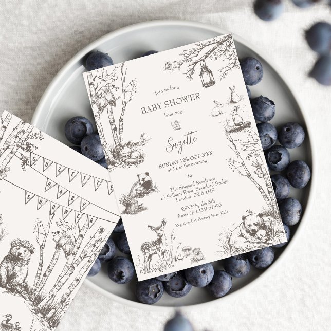 Convites Chá de fraldas De Animais Da Floresta (Criador carregado)